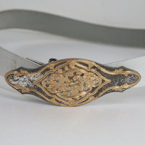 Vintage white leather belt with silver/gold tone buckle